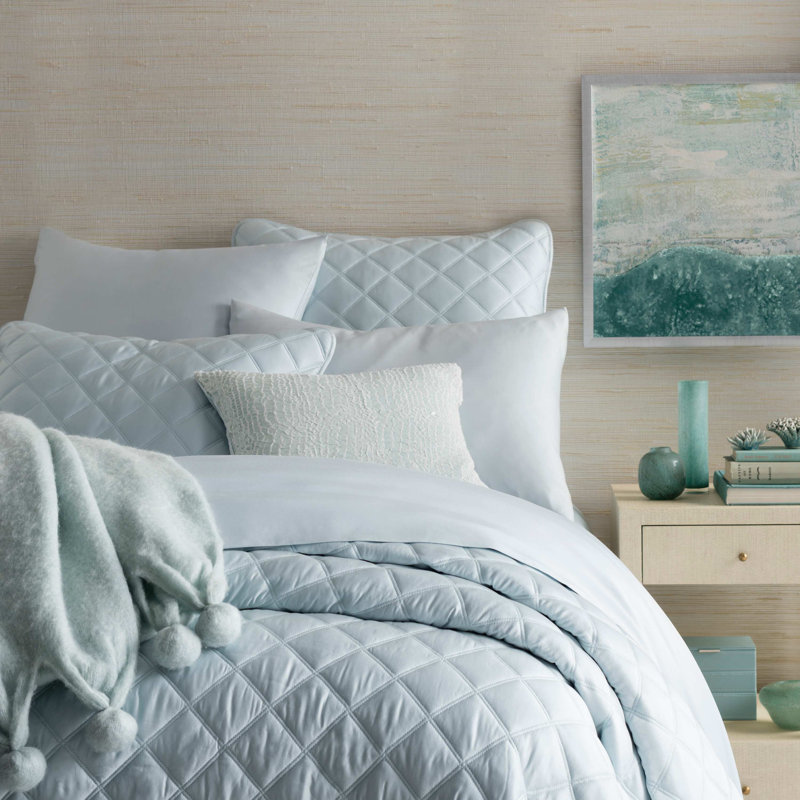 Quilted Silken Solid Coverlet, Robin's Egg Blue, King Comforter
