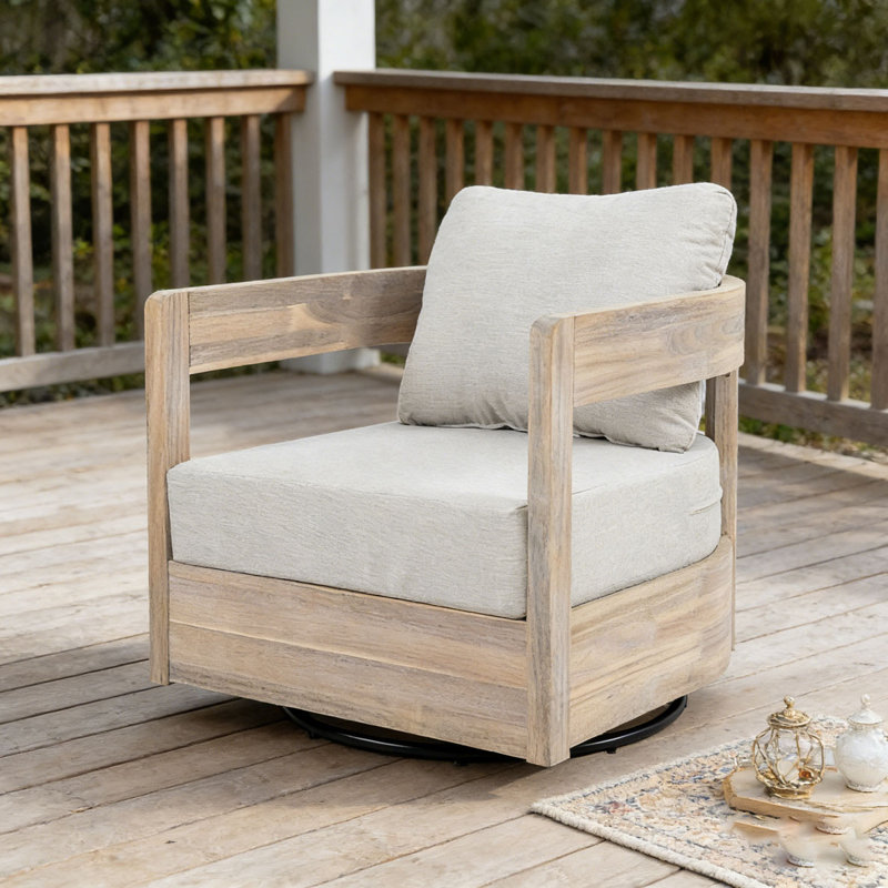 Fauteuil club d'extérieur pivotant en bois, Blanc clair