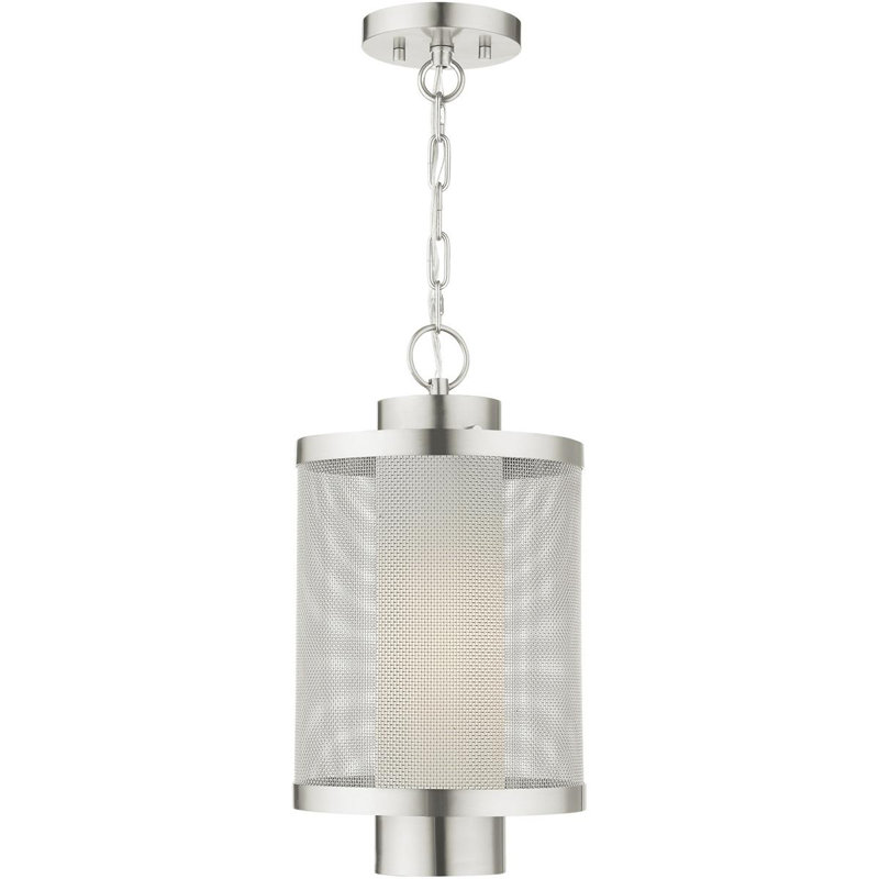 Light Pendant Opal White Glass Shade, Brushed Nickel, 16.88" H x 9" W x 9" D