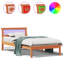 Bed Frame With Headboard & LED - Wax Brown, Solid Pine Wood.-445762824