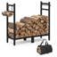 Support à bois de chauffage de 2,7 pi avec fourre-tout, support à bûches ajustable robuste, organisateur de rangement intérieur et extérieur pour foyer, patio, camping, noir