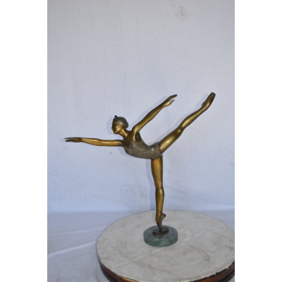 Lawndale Ballerina Dancing in Action Bronze Statue - Size: 25"L x 8"W x 29"H.