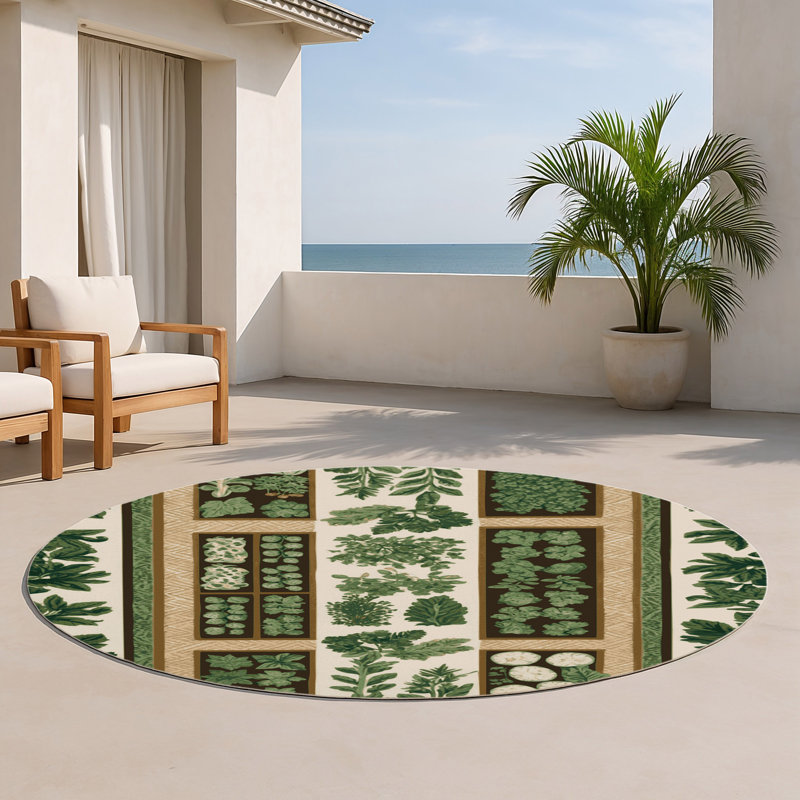 Tapis d'intérieur et d'extérieur vert Nature, Rond 5 pi