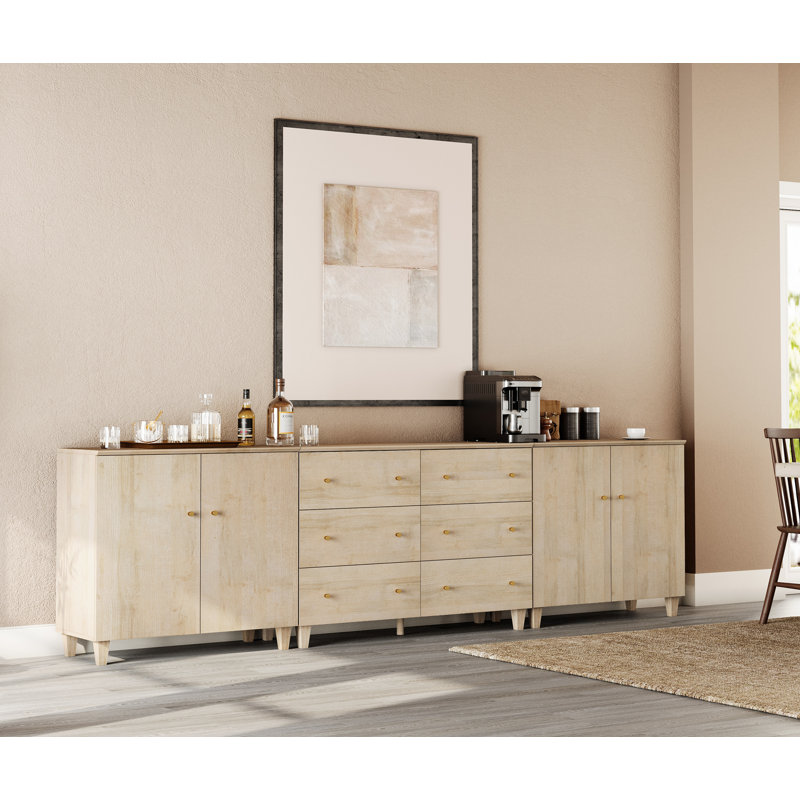 Lysiane 3-In-1 Sideboard Buffet Cabinet, 118"W X 15.35"D X 32.4"H, Natural Oak