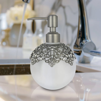 Isolde Frosted Glass Soap Dispenser with Rhinestones for Christmas Bathroom Accessories and Home Decor
