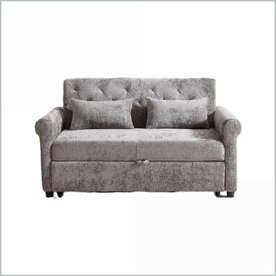 Canapé-lit 58 po en velours 3 en 1 - 2 places avec port USB et amp; Rangement pour le salon | Gris clair | Tissu | Dossier rembourré