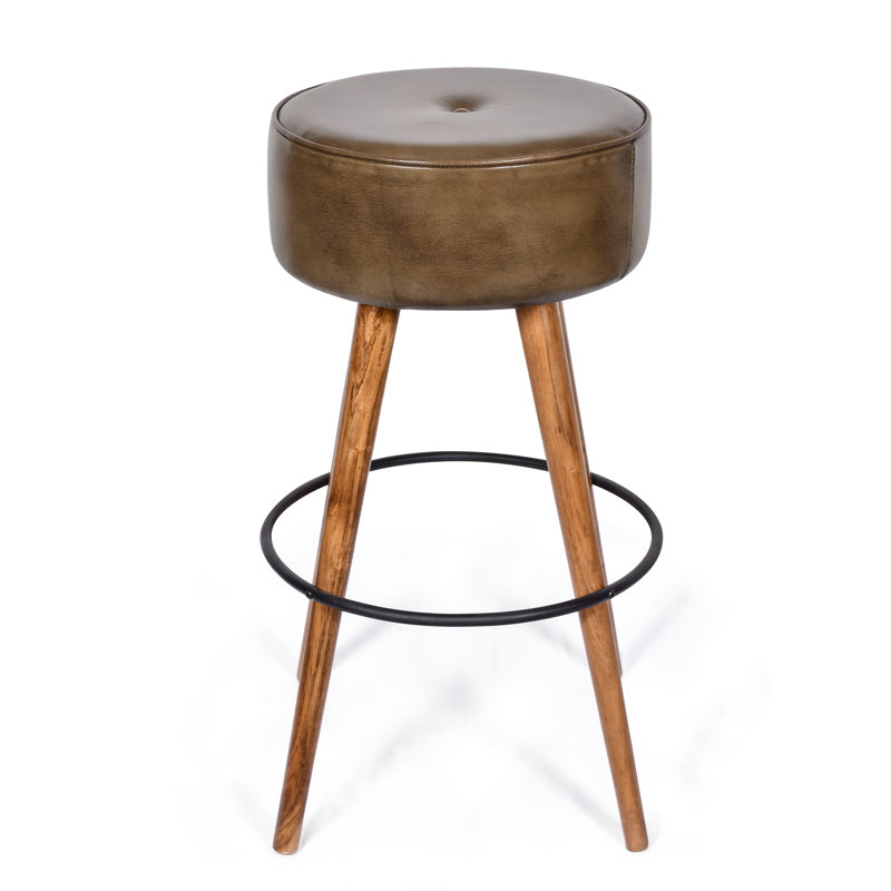Upholstered Counter Stool with Solid Wood Frame, Dark Brown