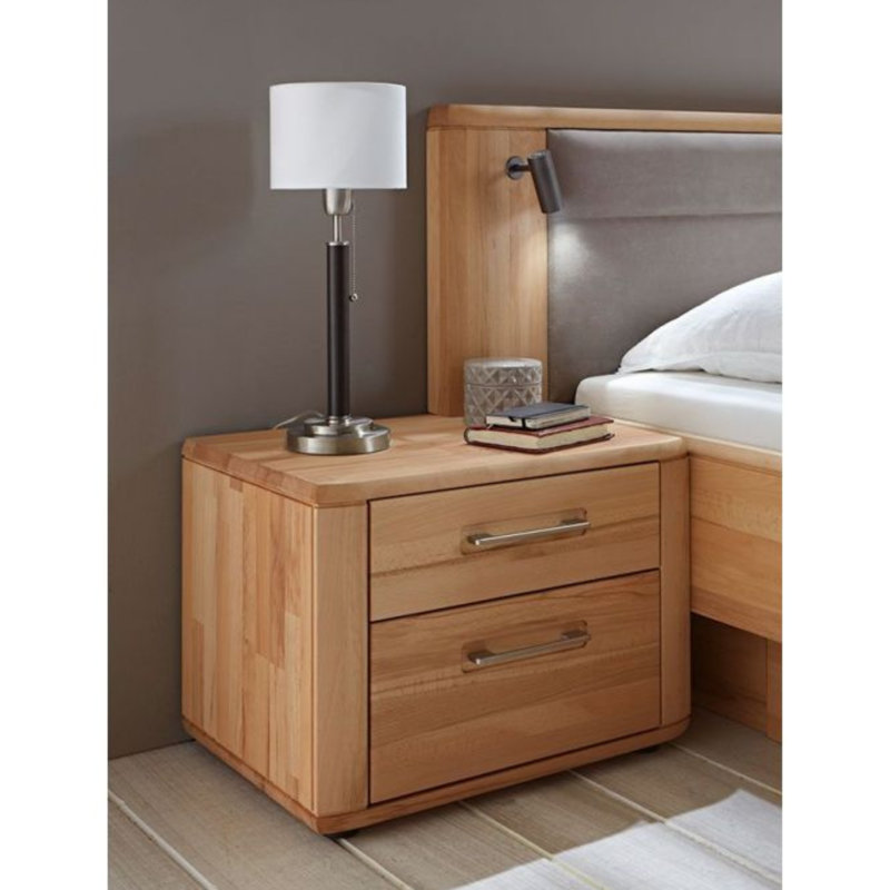 Table de chevet Gloria en bois de hêtre massif de style européen, l 55 cm x P 44,5 cm x H 47 cm - Finition naturelle