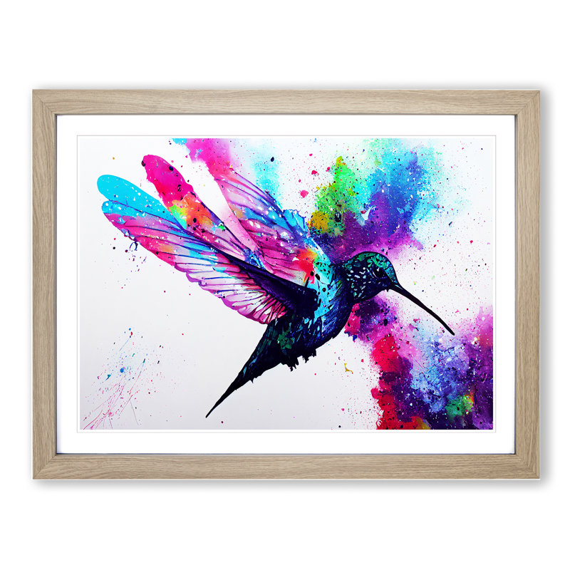 Hummingbird Splash Vol.2 Abstract - Framed Print, 34cm H x 46cm W x 2cm D, Oak