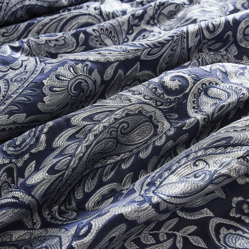 Navy Jacquard Cotton Queen 12-Piece Bedding Set