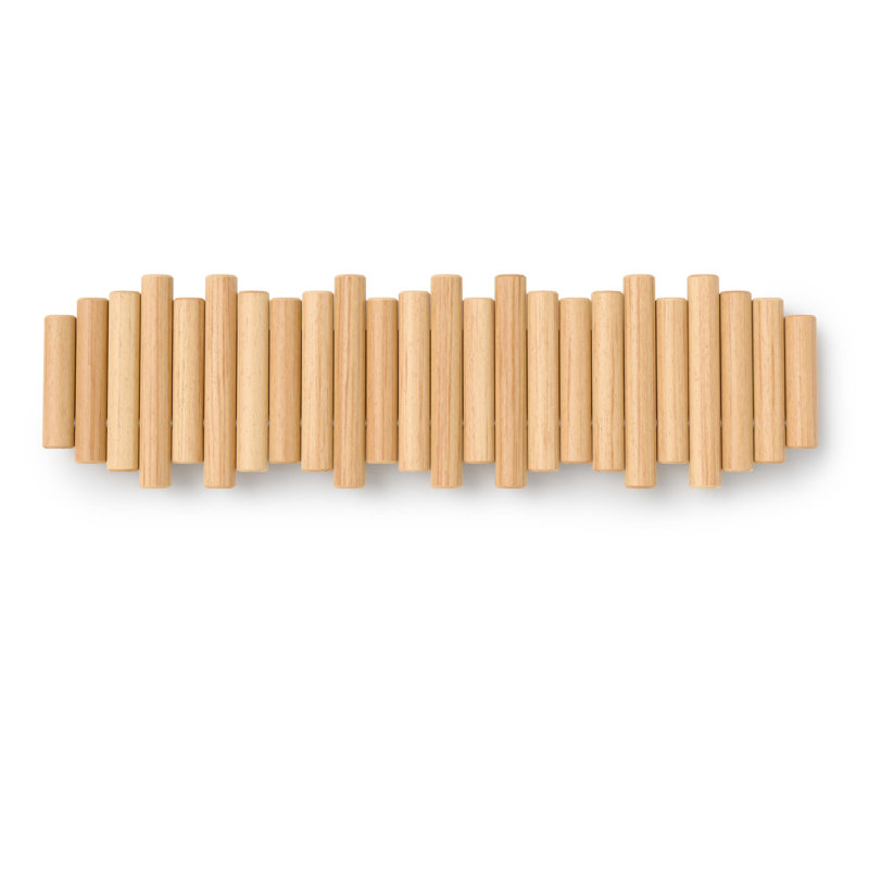 Picket 8-Hook Wall-Mounted Wooden Coat Rack with Adjustable Flip-Down Hooks, Natural
