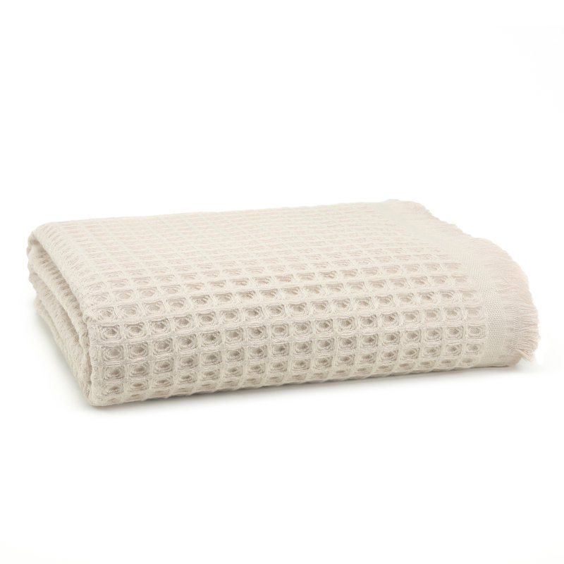Serviette de bain en coton gaufré Lycia, Lait de poule, 2