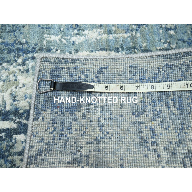 Tapis bleu sarcelle en laine et soie à motif abstrait 2 pi x 3 pi 2 po FFFF2A2599F246C5B15C639F47F7AA65