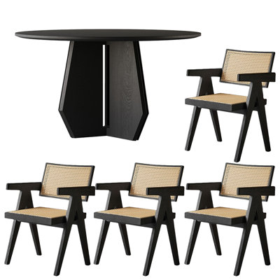 Table de salle à manger ronde en bois de frêne noir