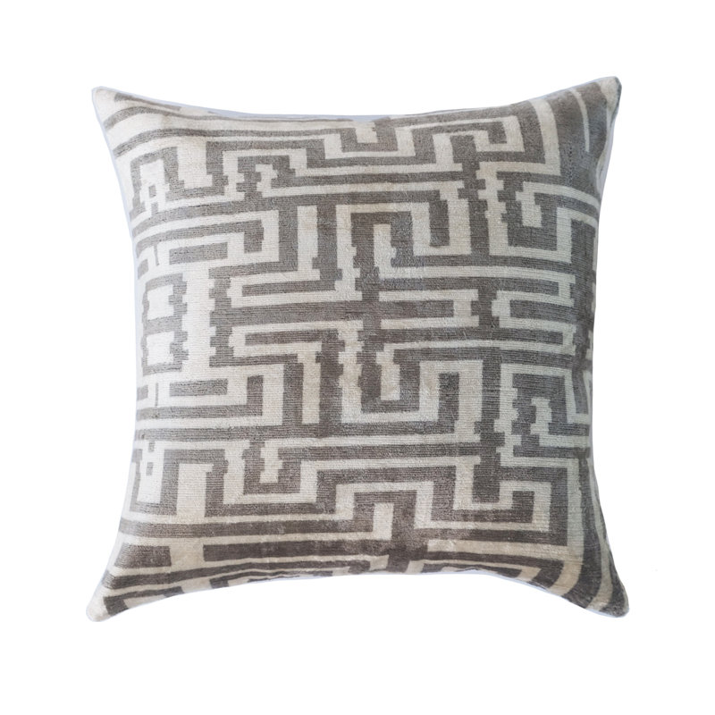 Kara Feather Throw Pillow, 20" x 20", Brown/White Geometric 4