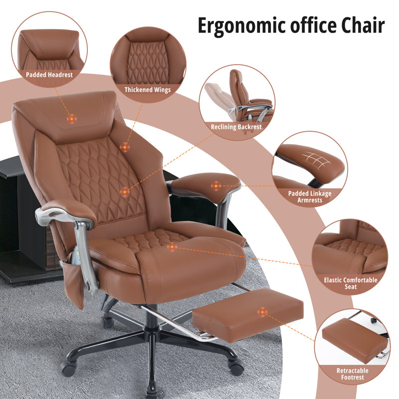 Heated Massage Executive Office Chair with Footrest, Ergonomic PU Leather High Back Desk Chair, 135° Reclining Big and Tall Office Chair with Lumbar Support, Thick Cushion, 350 lb Capacity