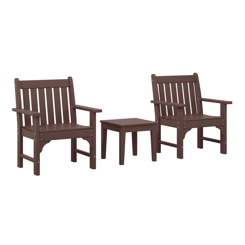 Laguna Poly 3-Piece Garden Arm Chair With Side Table, Dark Brown