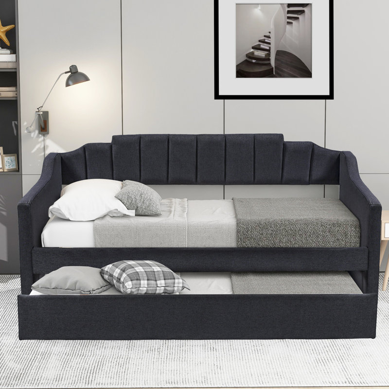 Lit de jour simple rembourré avec lit gigogne, noir - Lit confortable moderne pour lit gigogne