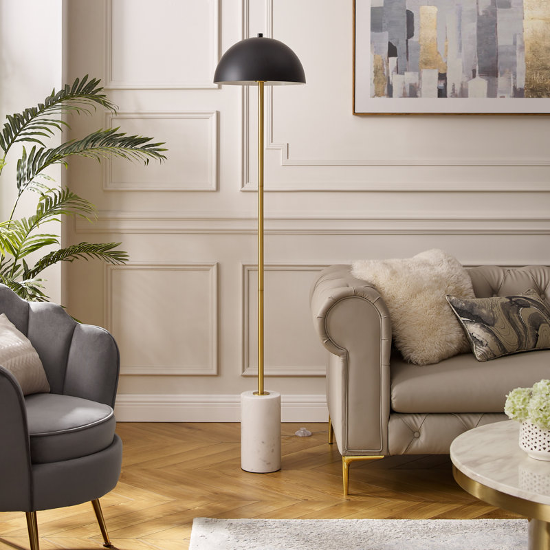 Kreta 65'' Brushed Floor Lamp, Black, White Marble Stone/Gold