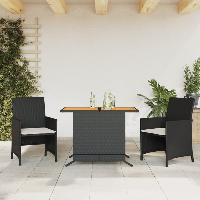 Vidaxl 3 Piece Bistro Set With Cushions Poly Rattan, Brown/Cream White