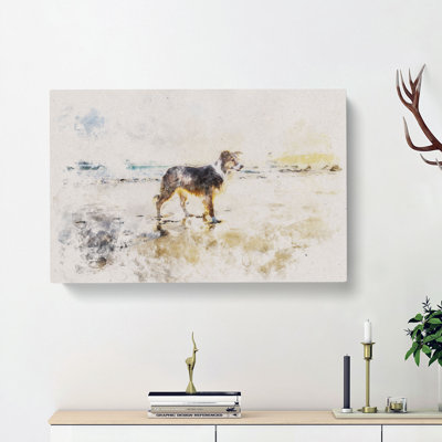 Border Collie Dog At The Beach - Wrapped Canvas