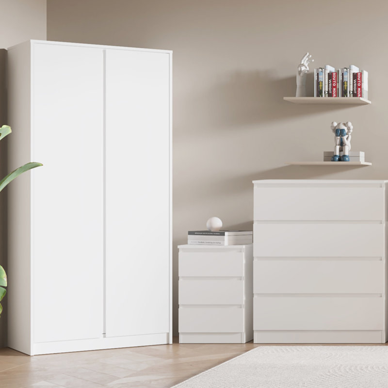 Braunstein 3 Piece Bedroom Set, White, 3 Pcs: Nightstand, 2 Dressers