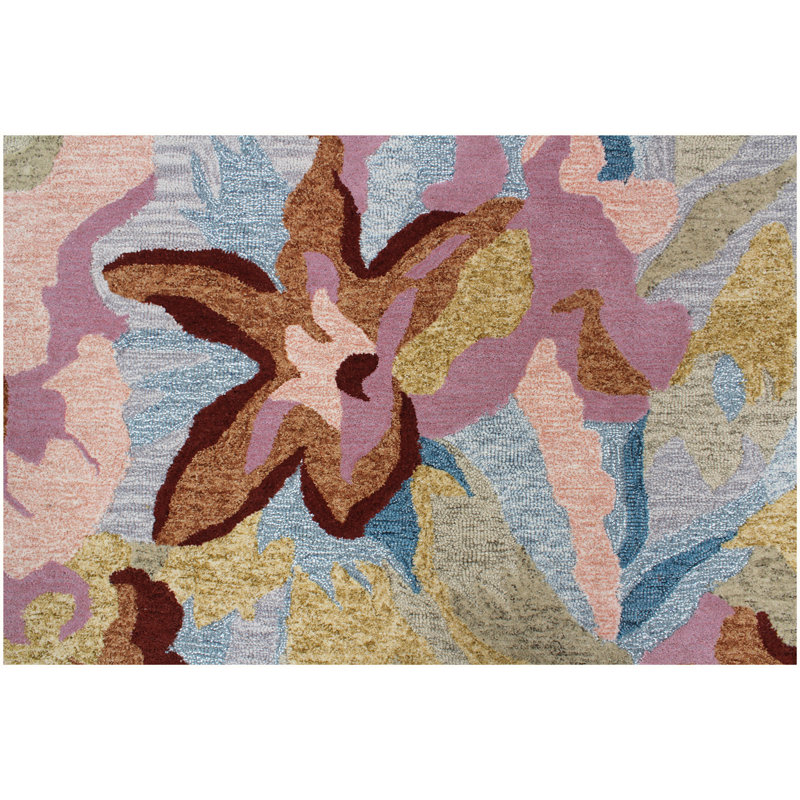 Lannah Handmade Multicolor Floral Wool and Viscose Area Rug, Rectangle 7'6" x 9'6"