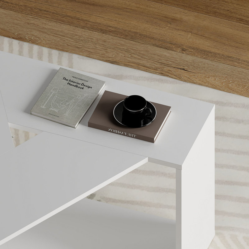 Modern Geometric Coffee Table with Open Shelf and Angular Design, White