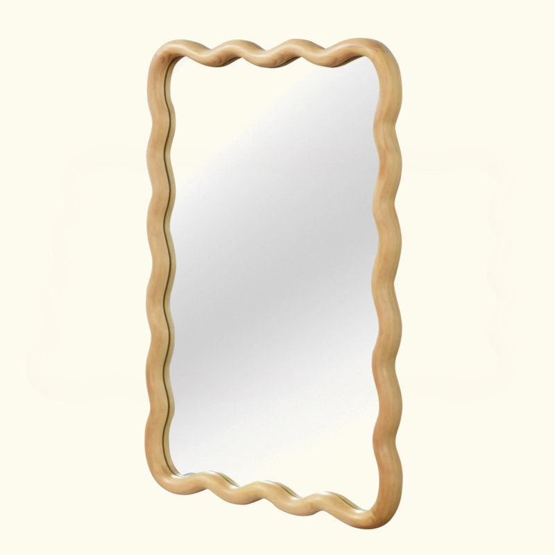 Wavy Rectangle Solid Wood Frame Decorative Mirror,For Bedroom, Bathroom, Living Room, Entryway, 30" x 20", Oak