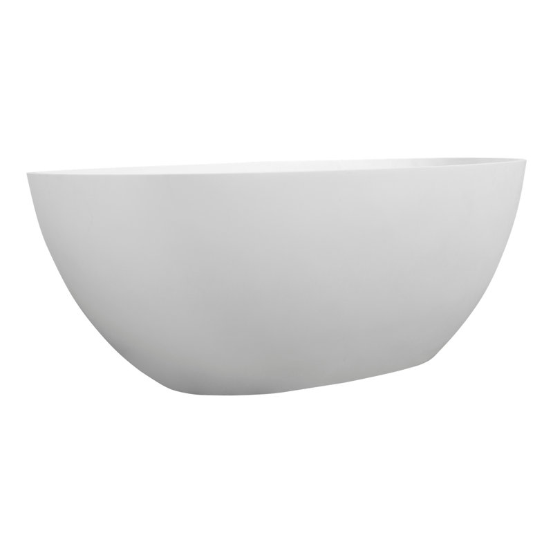 Baignoire autoportante à surface solide, baignoire autoportante en résine de pierre de luxe fabriquée à la main avec trop-plein et bonde escamotable, blanc mat 24S06-65MW