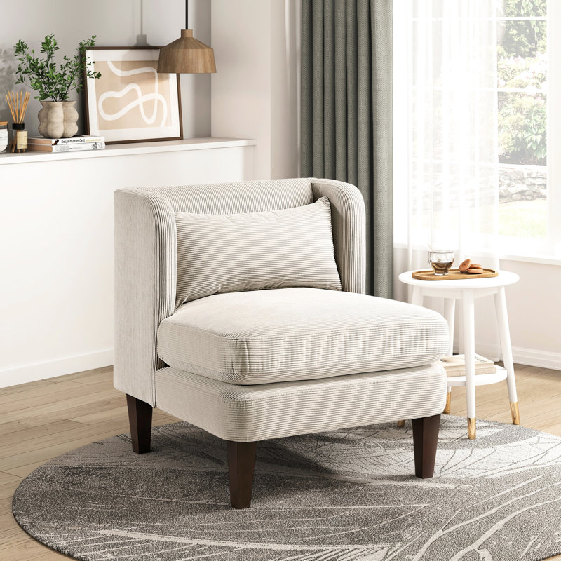 Chaise en velours côtelé taupe avec coussins de siège réversibles et hauteur de 19 po, Taupe