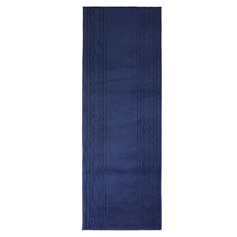 Custom Size  Anti Slip Machine Washable Medium Profile Cut Pile Soft Moroccan Trellis Navy Blue Runner Rugs by Feet
