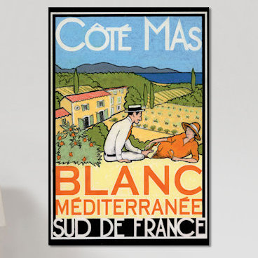 « white méditerranée », affiche rétro sur toile, H 26 po x l 18 po x P 1,5 po, Toile tendue, Pas de tapis