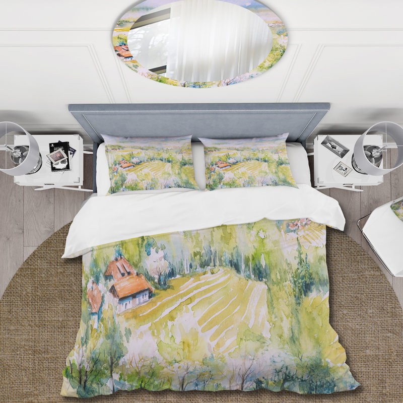 Blossoming Green Fields In Countryside - Ensemble de housse de couette Country - Microfibre de polyester