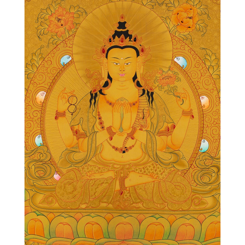 Quatre bras Chengrezig Thangka (Thangka sans brocart)