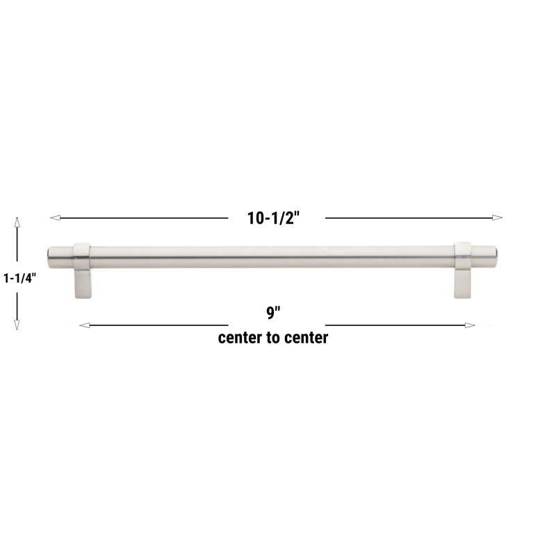 GlideRite Solid Bar Pull, Stainless Steel, 9", 1