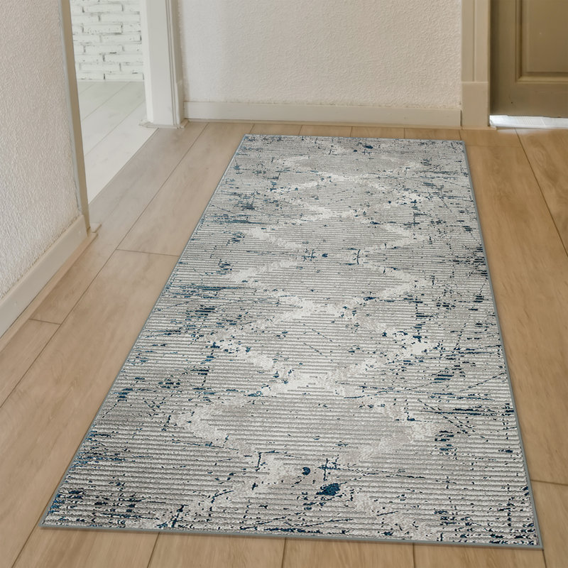 Davide Blue Geometric Area Rug – Modern Transitional Design, Soft High-Low Texture, Runner 2'2" x 7'7"
