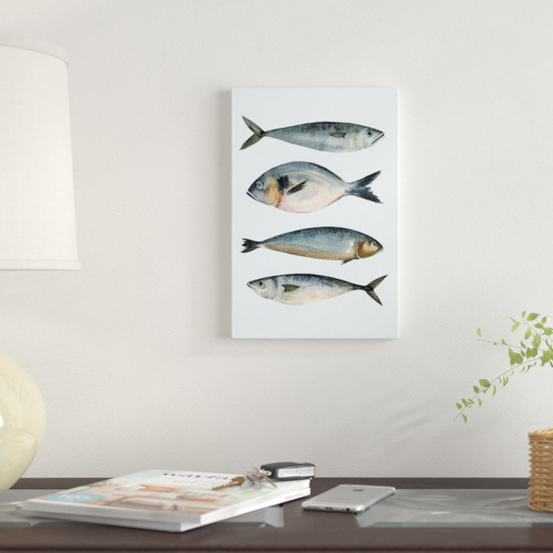" Four Fish II " by Emma Scarvey, 18" H x 12" W x 1.5" D, Wrapped Canvas, No Mat