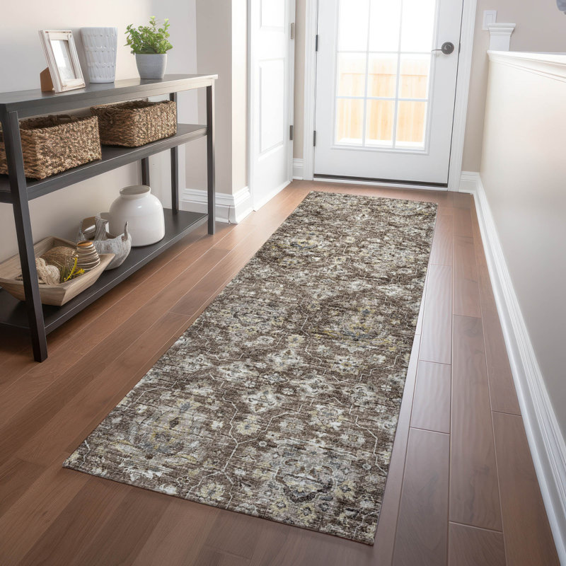 Premium Machine Washable Alliah AMF94 Brown Rug, Runner 2'3" x 7'6"