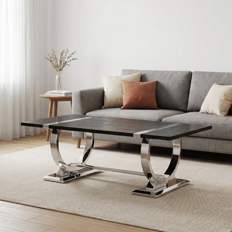 Black Coffee Table with Silver U-Shaped Base