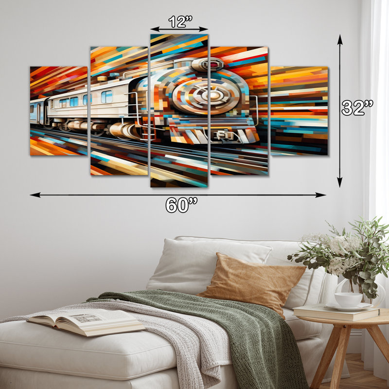 «Abstract Train Geometric Express I» - Décoration murale transport - 5 panneaux
