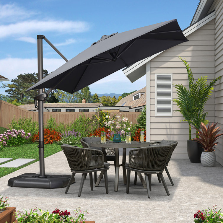 8' Square Medium Cantilever Umbrella Aluminum Offset with Base and 360-degree Rotation