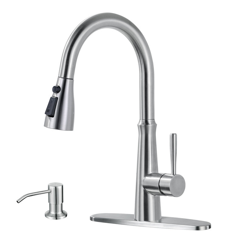 3-Mode Pull Down Kitchen Faucet with Soap Dispenser, Brushed Nickel