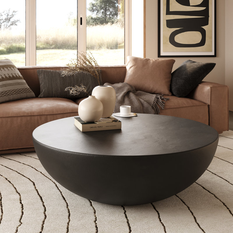 Lensey Concrete Round Coffee Table, Black