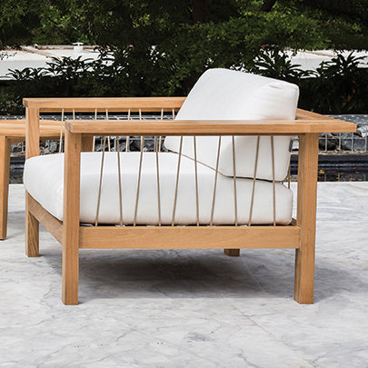 Maro Outdoor Teak Lounge Chair, Canvas Natural Sunbrella® Canvas