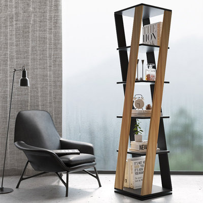 Walnut Modern Manufactured wood rotating bookshelf