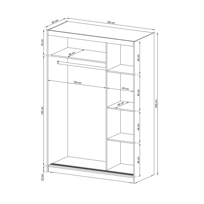Borneo 2 Door Manufactured Wood Wardrobe, Sonoma, 200cm H x 150cm W x 62cm D