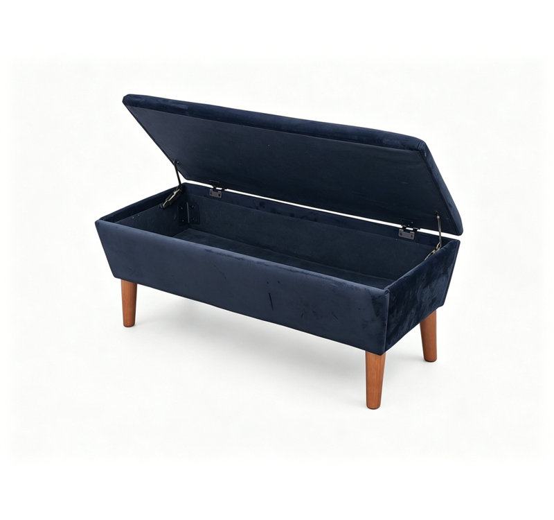 Banc repose-pieds rectangulaire de 42 po en lin, tabouret bas moderne avec repose-pieds en bois massif, banc à chaussures multi-usage et banc de bout de lit pour le salon / chambre à coucher