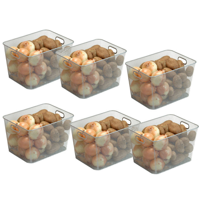 Rebrilliant Decorative Basket, Silver, 5.8" H x 12.1" W x 7.8" D