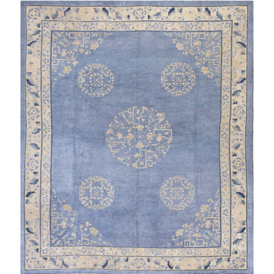 Luxurious Silk Pile Light Blue Antique Silk Chinese Room Size Rug
